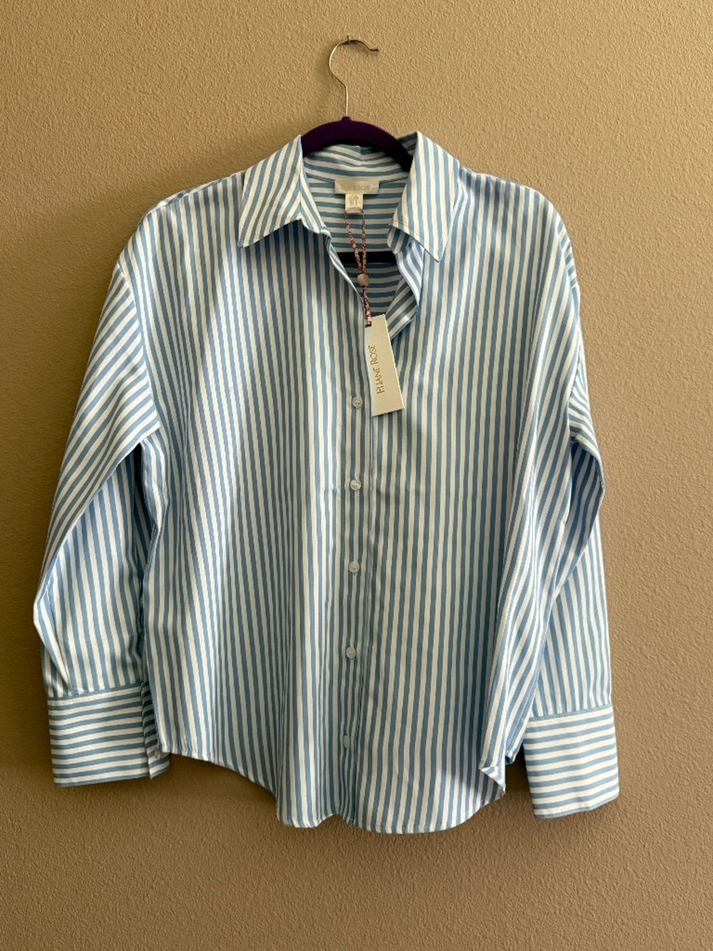 New! Elaine Rose, Blue & White Striped Women's Blouse, Size M